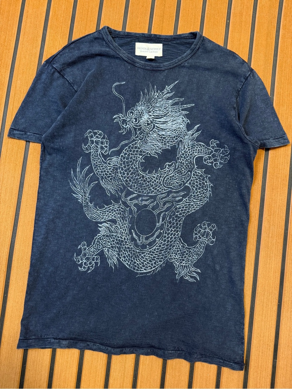 Denim & Supply Ralph Lauren Dragon Print Short Sleeve T-Shirt Mens Small Blue